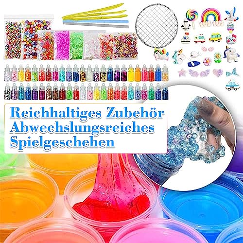 ESSENSON DIY Slime Kit Haz tu propia baba con 12 colores de baba de cristal, purpurina, colgantes, rodajas de fruta, manualidades para niños de 6 a 12 años Regalo para niñas