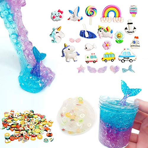 ESSENSON DIY Slime Kit Haz tu propia baba con 12 colores de baba de cristal, purpurina, colgantes, rodajas de fruta, manualidades para niños de 6 a 12 años Regalo para niñas