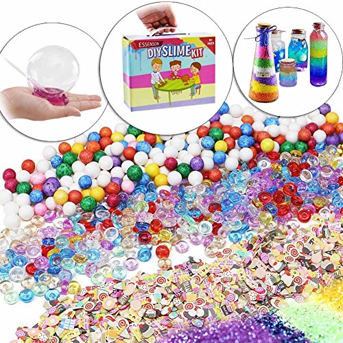 ESSENSON DIY Slime Kit Haz tu propia baba con 12 colores de baba de cristal, purpurina, colgantes, rodajas de fruta, manualidades para niños de 6 a 12 años Regalo para niñas