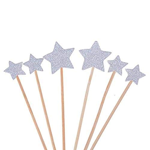 Estrellas para Decoración,50 Pack Decoración para Pasteles Decorativos para Tartas Cupcake Toppers para Bodas Cumpleaños Partes Plata 9.2CM