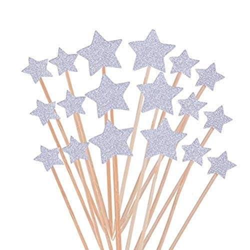 Estrellas para Decoración,50 Pack Decoración para Pasteles Decorativos para Tartas Cupcake Toppers para Bodas Cumpleaños Partes Plata 9.2CM