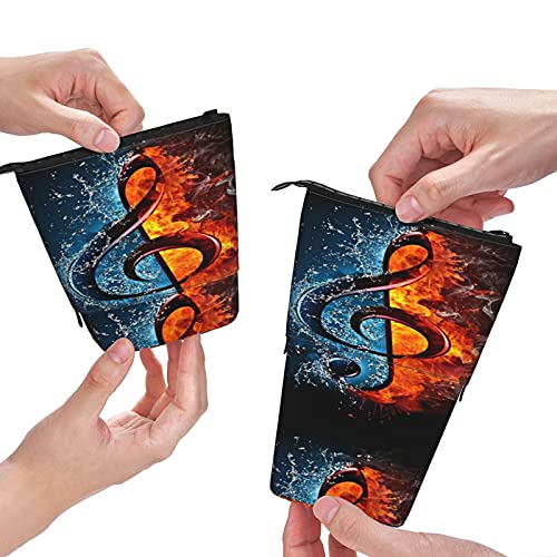 Estuche telescópico para lápices, moderno diseño de símbolos musicales de hielo y fuego, soporte para lápices con cremallera, bolsa de maquillaje, bolsa para lápices