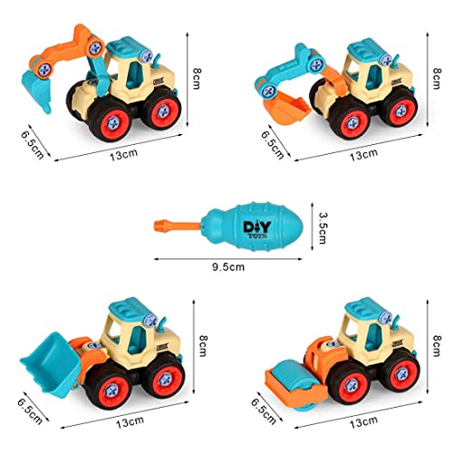Excavadora Juguete Camiones de Juguete, Camión Grua de Juguete,4 en 1 Montar y Desmontar Vehículo de Construcciones Juguete Excavadora, Juguete para Niños, Cumpleaño Regalos educativos para Niños