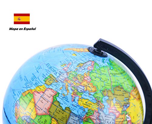 Exerz 20cm Globo Terráqueo - Mapa Español - Educativo Globo Girable Decoración de Escritorio - Mapa Político Geográfica/Moderna - Diámetro 20cm