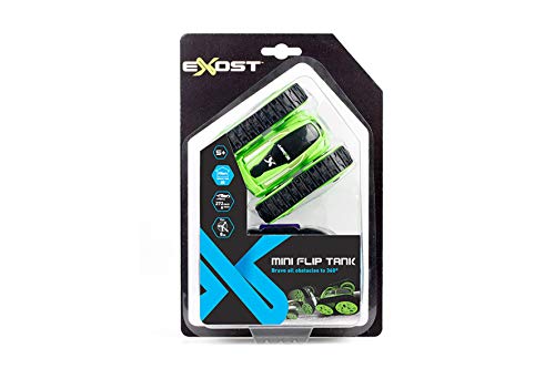 Exost Coche teledirigido - Mini Flip Tank - Surtido 2 Colores Rojo/Verde - Escala 1:34