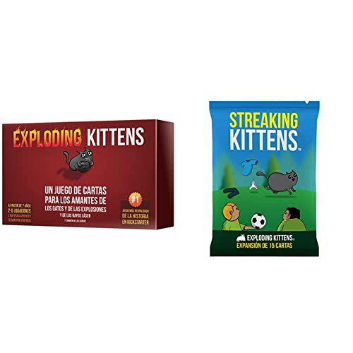 Exploding Kittens - Juego de Cartas en Español - EKIEK01ES & EKIEK05ES - Streaking - Expansión en Español