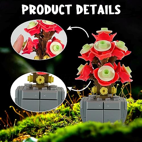 Faittoo Succulents Juegos de Construcción de Bonsái, Juguete Creativo de Bonsái de Flores, Juego para Adultos, Construye 12 Plantas Pequeñas, No Compatible con Lego (1095 Piezas)