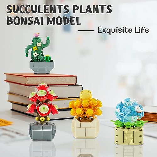 Faittoo Succulents Juegos de Construcción de Bonsái, Juguete Creativo de Bonsái de Flores, Juego para Adultos, Construye 12 Plantas Pequeñas, No Compatible con Lego (1095 Piezas)