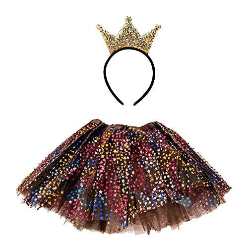 Falda Tutú Niña 30cm con Diadema, Accesorios para Fotografía, Disfraz Princesa Minnie Gato Unicornio Angel y Animales para Carnaval Halloween y Fiestas Temáticas, 2 pcs (Corona Dorada)