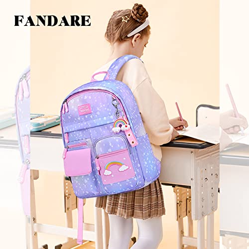 FANDARE Ultraligero Mochilas Infantiles Mochilas Escolares Mochilas Tipo Casual Niñas Mochilas Escolares para 1-3 Grado Estudiante Viaje Salida de Primavera Daypacks Impermeable Nylon Violeta