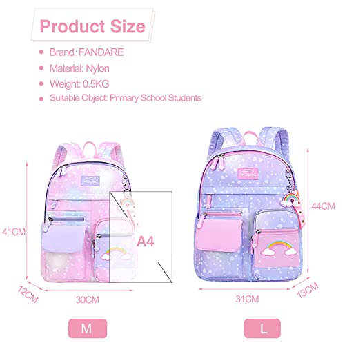 FANDARE Ultraligero Mochilas Infantiles Mochilas Escolares Mochilas Tipo Casual Niñas Mochilas Escolares para 1-3 Grado Estudiante Viaje Salida de Primavera Daypacks Impermeable Nylon Violeta