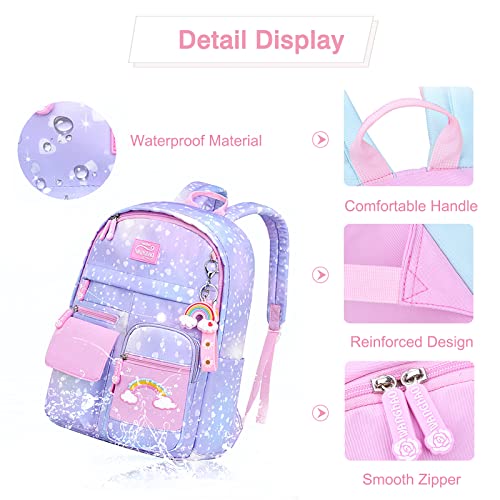 FANDARE Ultraligero Mochilas Infantiles Mochilas Escolares Mochilas Tipo Casual Niñas Mochilas Escolares para 1-3 Grado Estudiante Viaje Salida de Primavera Daypacks Impermeable Nylon Violeta