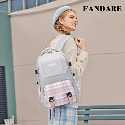 FANDARE Ultraligero Mochilas Tipo Casual Mochilas Escolares Bolsas Escolares Niñas Niños Mochilas Escolares para Adolescentes Estudiante Viaje Salida de Primavera Impermeable Poliéster Celosía gris