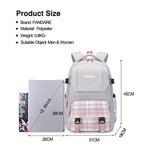 FANDARE Ultraligero Mochilas Tipo Casual Mochilas Escolares Bolsas Escolares Niñas Niños Mochilas Escolares para Adolescentes Estudiante Viaje Salida de Primavera Impermeable Poliéster Celosía gris