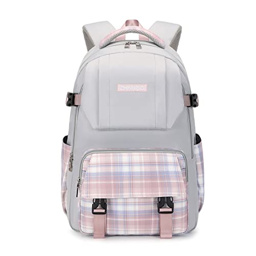 FANDARE Ultraligero Mochilas Tipo Casual Mochilas Escolares Bolsas Escolares Niñas Niños Mochilas Escolares para Adolescentes Estudiante Viaje Salida de Primavera Impermeable Poliéster Celosía gris