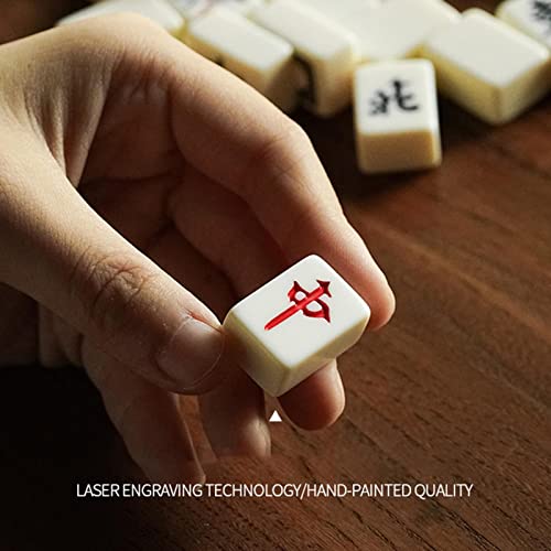 fanelod Mini Majiang Set, 650g Mini Chinese Mahjong Set con 144 Fichas, Travel Mahjong Set con 2 Reserve Mahjong Tiles + 2 Dados para Fiesta para Adultos