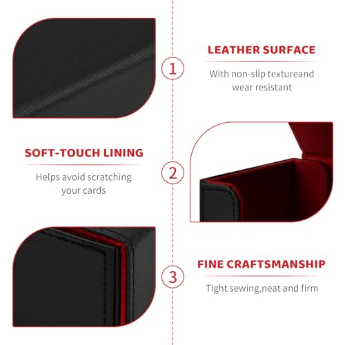 Fangehong Card Deck Box, Cajas de Tarjetas Coleccionables, Caja de Cartas de Cubierta, Leather Deck Card Storage Case, Flip Deck Box para 100+ Cartas con Funda MTG CCG TCG (Negro + Rojo)