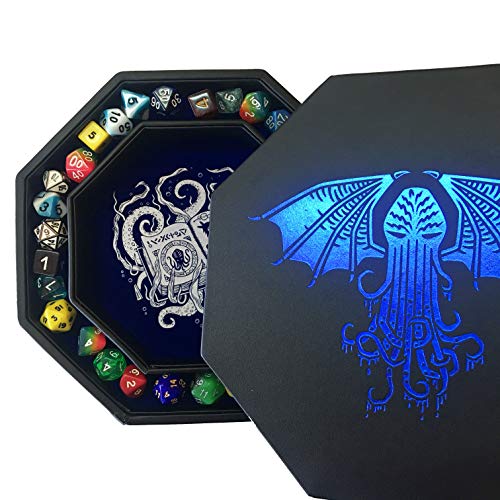 Fantasydice,CTHULHU TOME-BLUE- Bandeja de dados octágono de 20 cm con tapa y zona de dados, Call of Cthulhu, Shadowrun.