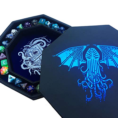 Fantasydice,CTHULHU TOME-BLUE- Bandeja de dados octágono de 20 cm con tapa y zona de dados, Call of Cthulhu, Shadowrun.