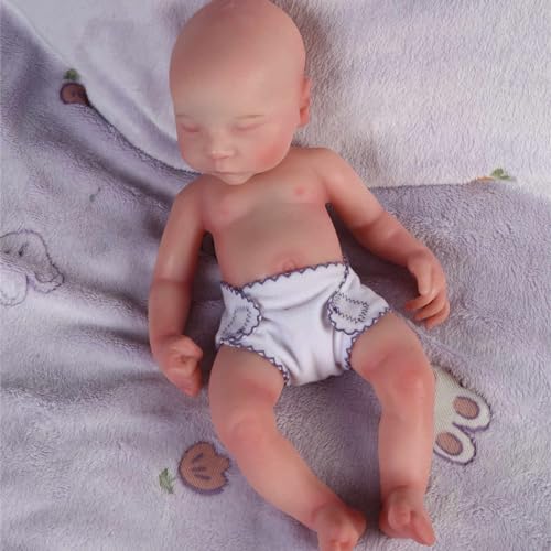 Farious 38cm realistische Vollsilikon-Babypuppe, lebensechte wiedergeborene Babypuppen, Spielzeug und Sammlerstück. Mädchen mit Glatze 035