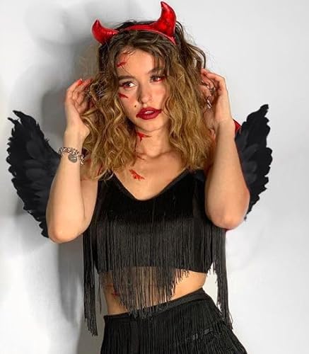 Fashband Halloween Black Angel Wings Black Feather Wings Black Angel Costume Set Angel Wings Girls Kids Black Wings para Fiesta Carnival Cosplay