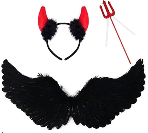 Fashband Halloween Black Angel Wings Black Feather Wings Black Angel Costume Set Angel Wings Girls Kids Black Wings para Fiesta Carnival Cosplay