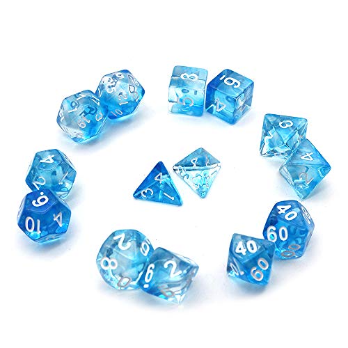 Fasizi Juego de dados poliédricos transparentes para juegos de mesa, 2 juegos de dados 2 x 7 (14 piezas) Die Series D20 D12 D10 D8 D6 D4 DND dados DND RPG MTG doble colores una pieza (azul)