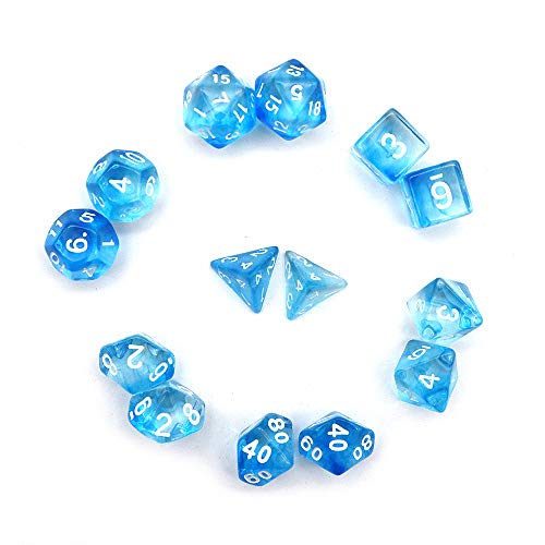 Fasizi Juego de dados poliédricos transparentes para juegos de mesa, 2 juegos de dados 2 x 7 (14 piezas) Die Series D20 D12 D10 D8 D6 D4 DND dados DND RPG MTG doble colores una pieza (azul)