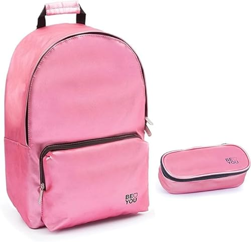 FCP Mochila escolar Be You 22 Rose Rosa Gold Glitter + Estuche Oval Zip + 7 bolígrafos borrables y bolígrafo de colores, multicolor, talla unica