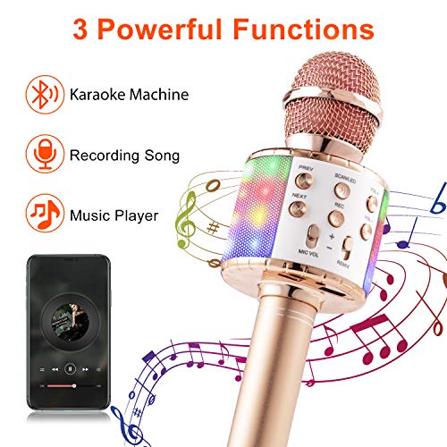 Fede Micrófono Karaoke Bluetooth, Microfono Inalámbrico Karaoke Portátil con luz LED multicolor para Niños Canta Partido Musica, Compatible con Android/iOS PC o Teléfono Inteligente