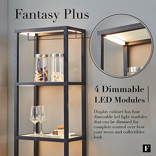 FENLO Fantasy Plus - Estante de exhibición de cristal de lujo de 66 pulgadas con lámparas de pie LED regulables, gabinete Curio resistente con vitrina de vidrio, vitrina de vidrio para dormitorio,