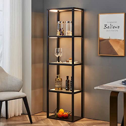 FENLO Fantasy Plus - Estante de exhibición de cristal de lujo de 66 pulgadas con lámparas de pie LED regulables, gabinete Curio resistente con vitrina de vidrio, vitrina de vidrio para dormitorio,