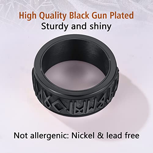 FindChic Fidget Ring Anillo Aliviar Estrés de Runas Vikingas Letras Nórdicas Anillo Mujer Hombre Unisex Acero Inoxidable Tamaño 27.5 (67.2mm) Negro