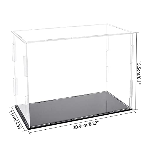 FINGERINSPIRE Caja acrílica con soporte negro y banda de goma, cubo de 21 x 15 cm, vitrinas acrílicas transparentes para coleccionables, caja de encimera a prueba de polvo para juguetes y colecciones