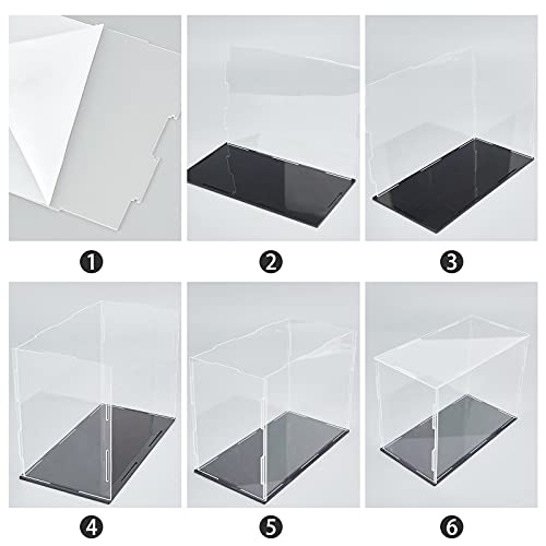 FINGERINSPIRE Caja acrílica con soporte negro y banda de goma, cubo de 21 x 15 cm, vitrinas acrílicas transparentes para coleccionables, caja de encimera a prueba de polvo para juguetes y colecciones