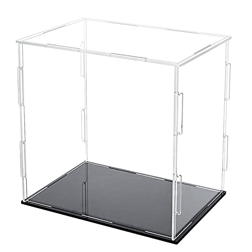 FINGERINSPIRE Caja de acrílico con soporte negro y banda de goma, cubos de 16 x 15 cm, vitrinas de acrílico transparente para coleccionables, caja de encimera a prueba de polvo para juguetes y