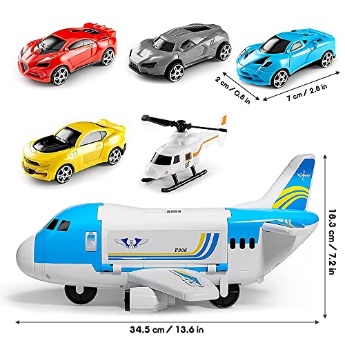 Fiotha Aviones de Juguete, Juego Aviones Vehículos, Coches Juguete para Niños, Juego de Juguetes de avión 8 Coches de Juguetes y 1 Helicóptero, 1 avión Grande, para Niños Mayores de 3 Años