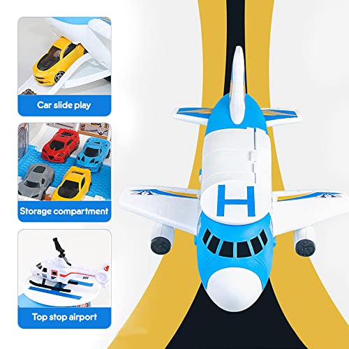 Fiotha Aviones de Juguete, Juego Aviones Vehículos, Coches Juguete para Niños, Juego de Juguetes de avión 8 Coches de Juguetes y 1 Helicóptero, 1 avión Grande, para Niños Mayores de 3 Años