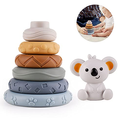 Fiotha Koala Gris 6 Piezas de Juguete Circular para Apilar y Anidar, Juguetes Apilables, Juguete para Apretar Bebé, Juguetes de Educación Temprana, Regalos para 1-3 años, Bebé, Niños Pequeños