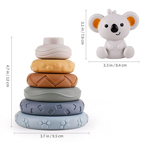 Fiotha Koala Gris 6 Piezas de Juguete Circular para Apilar y Anidar, Juguetes Apilables, Juguete para Apretar Bebé, Juguetes de Educación Temprana, Regalos para 1-3 años, Bebé, Niños Pequeños