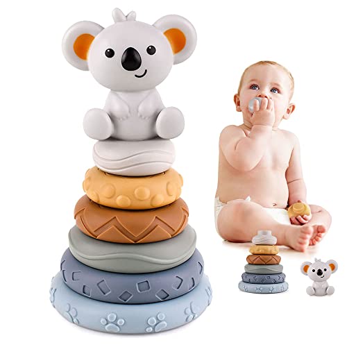 Fiotha Koala Gris 6 Piezas de Juguete Circular para Apilar y Anidar, Juguetes Apilables, Juguete para Apretar Bebé, Juguetes de Educación Temprana, Regalos para 1-3 años, Bebé, Niños Pequeños