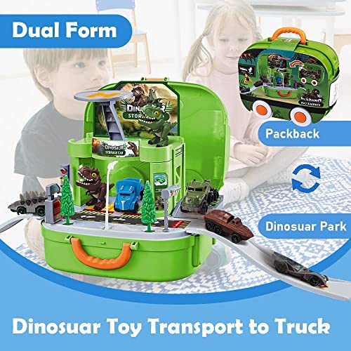 FIRE BULL Juego de Juguetes de Dinosaurio portátil, Caja de Almacenamiento Deslizante portátil con Dos Pistas integradas, 1 Coche de Dinosaurio de Juguete y 1 Dinosaurio Dioygt