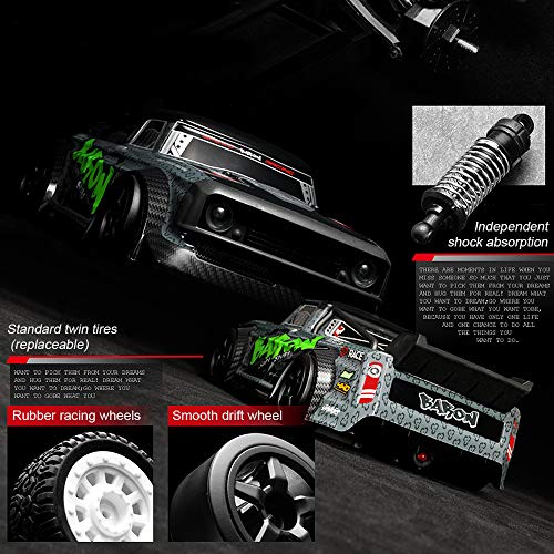 fisca 1/16 Control Remoto Coche de Alta Velocidad, 4WD RC Drift Racing Cars Fast 20MPH Truck 2.4 GHz Off-Road 4X4 Buggy Coche de Control de Velocidad y Dirección Vehículo de Juguete con Luces