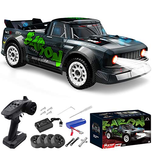 fisca 1/16 Control Remoto Coche de Alta Velocidad, 4WD RC Drift Racing Cars Fast 20MPH Truck 2.4 GHz Off-Road 4X4 Buggy Coche de Control de Velocidad y Dirección Vehículo de Juguete con Luces