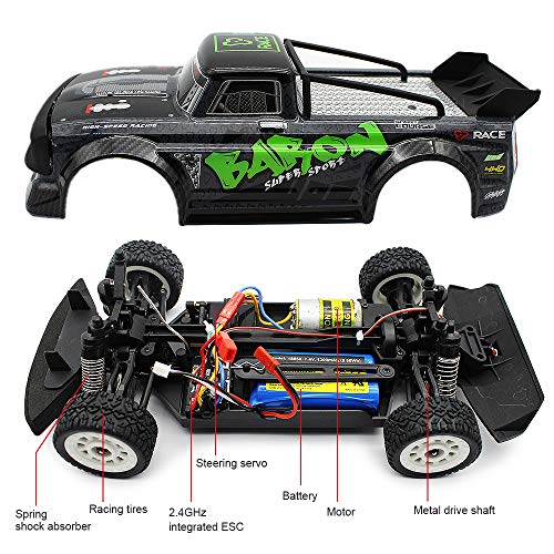 fisca 1/16 Control Remoto Coche de Alta Velocidad, 4WD RC Drift Racing Cars Fast 20MPH Truck 2.4 GHz Off-Road 4X4 Buggy Coche de Control de Velocidad y Dirección Vehículo de Juguete con Luces