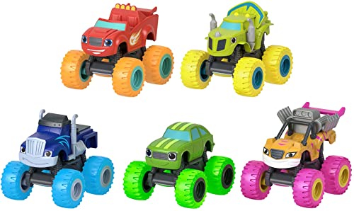 Fisher-Price Blaze and The Monster Machines Ruedas de ne n Paquete de 5 unidades, juego de veh culos de cami n monstruo fundido a presi n para ni os preescolares