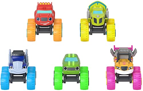 Fisher-Price Blaze and The Monster Machines Ruedas de ne n Paquete de 5 unidades, juego de veh culos de cami n monstruo fundido a presi n para ni os preescolares