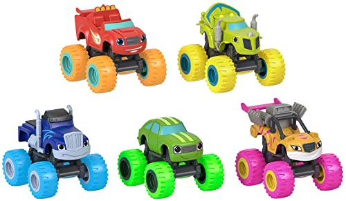 Fisher-Price Blaze and The Monster Machines Ruedas de ne n Paquete de 5 unidades, juego de veh culos de cami n monstruo fundido a presi n para ni os preescolares