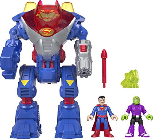 Fisher-Price Imaginext DC Super Friends Superman Robot Playset con luces y sonidos, 2 figuras de personajes para juego de simulación a partir de 3 años