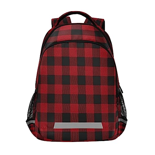 FJAUOQ Mochila de cuadros rojos de búfalo, duradera, ligera, para la escuela, mochila para niños, niñas y estudiantes, Como se muestra en la imagen, Talla única